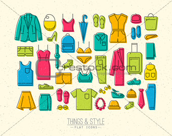 Flat clothes icons color