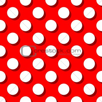 Tile vector pattern with big white polka dots on red background