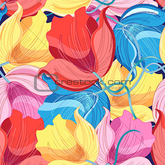 Graphic pattern of colorful flowers