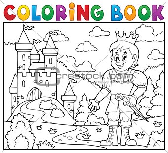 Coloring book prince near castle