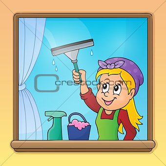 Woman cleaning window image 1