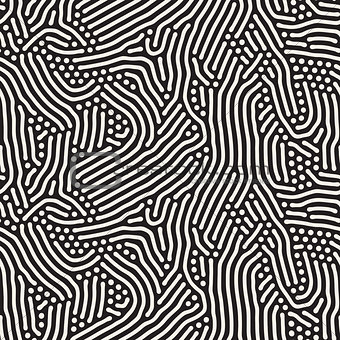 Vector Seamless Black and White Organic Rounded Jumble Lines Retro Pattern