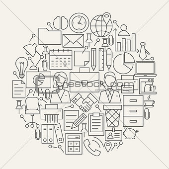 Business Office Line Icons Set Circle Shape