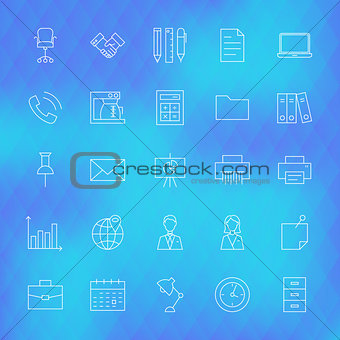 Business Office Line Icons Set over Polygonal Background
