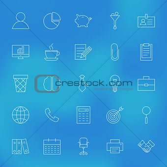 Office Business Line Icons Set over Blurred Background