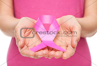 Woman with breast cancer awareness ribbon