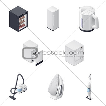 Household appliances detailed isometric icons set, part 3