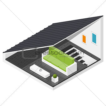 Attic of a private house isometric icon set