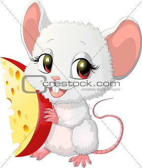 Cute mouse holding cheese