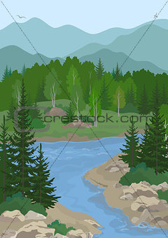 Landscape with Trees and Mountain River