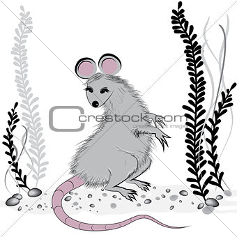 Rat, mouse as symbol for year 2020 by Chinese traditional horoscope with grass