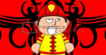 angry young firefighter kid cartoon background