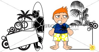kid surfer expression cartoon copyspace angry