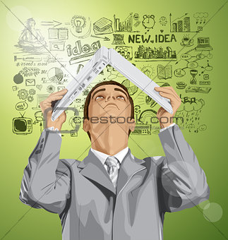 Looking Up Vector Business Man Hides Under The Laptop 03