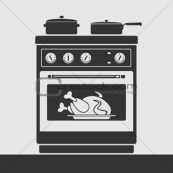 Vector silhouette oven to cook food