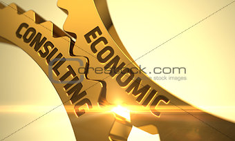 Golden Cogwheels with Economic Consulting Concept.