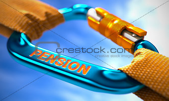 Blue Carabiner with Text Pension.