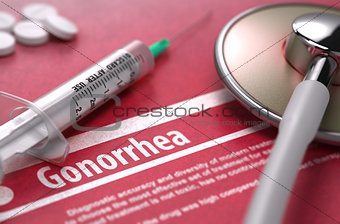 Gonorrhea. Medical Concept on Red Background.