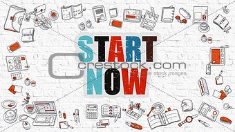 Start Now Concept. Multicolor on White Brickwall.