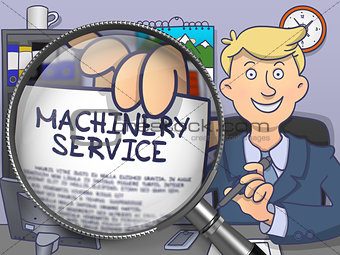 Machinery Service through Magnifying Glass. Doodle Design.