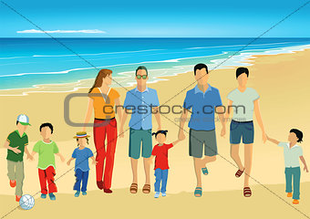 Parents with children on the beach