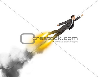 Flying businessman with fire