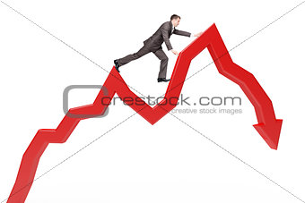 Businessman climbing red arrow