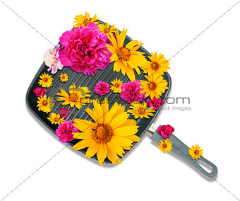 Frying pan with flowers