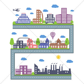 City Skylines. Landscape constructor icons set. Vector elements of town isolated on white.