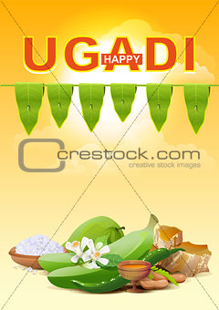 Happy Ugadi. Template greeting card for holiday Ugadi
