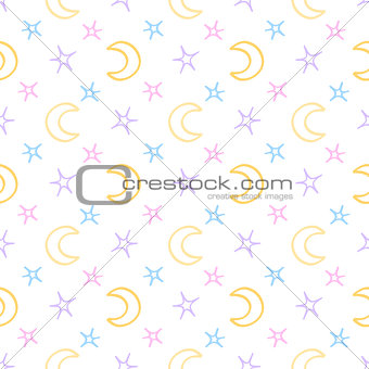 Seamless soft stars and moon baby night background
