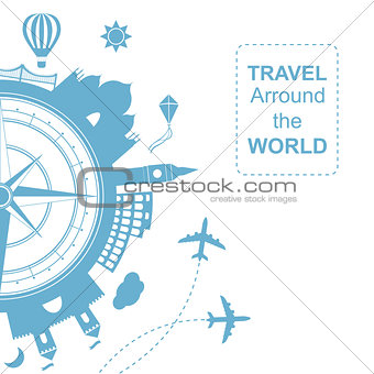 Famouse places. Travel arround the world vector illustration. Travelling by plane, airplane trip in various country.