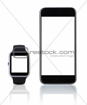 Smart watch sport with SmatPhone on white