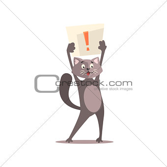 Cat Holding Paper With Exclamation Point
