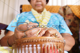 Senior Woman In Old People Home Knitting Whool