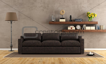 Retro vintage living room with leather sofa