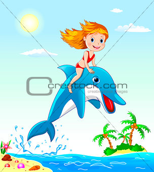 Girl and dolphin