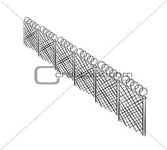 sketch of the barbed fence