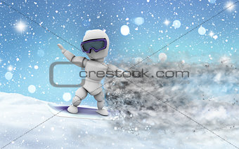 Snowy landscape with 3D snowboarder