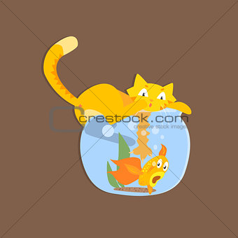 Cat Catshing Fish In Aquarium Image