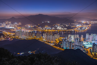 Mountain landscape at sunset time in downtown of Ma on shan,Hongkong
