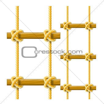 Hanging rope ladder with wooden crossbeams and knots