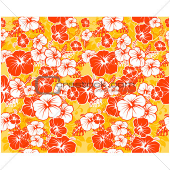 Floral seamless Hawaiian background with hibiscus flowers