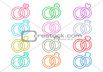 Wedding rings outline icons