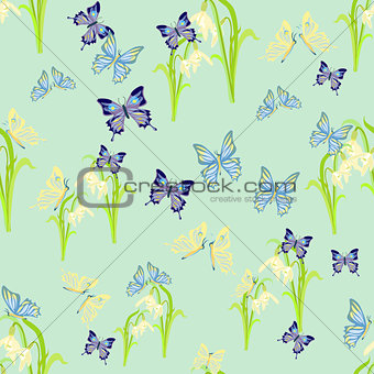 beauty butterfly on a blue. seamless vector illustration
