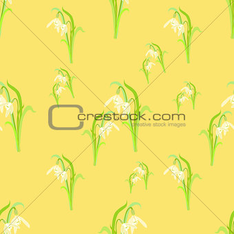 beauty snowdrops on a yellow. seamless vector illustration