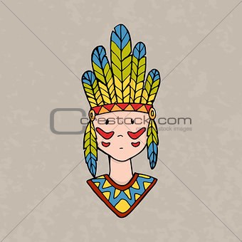 Cute little indian boy with handband and feathers