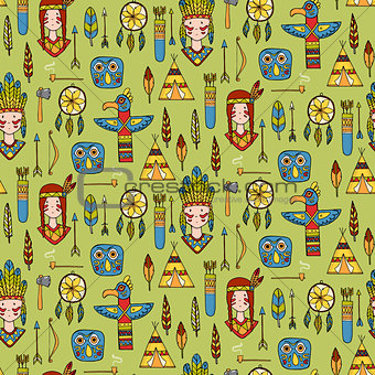 Seamless pattern with indian tribal elements. 