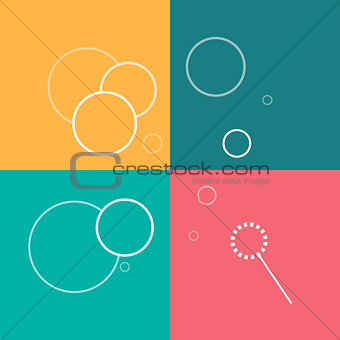 Flat vector line icons of soap bubbles on a colorful background.