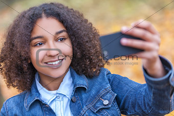 Mixed Race African American Girl Teenager Taking Selfie